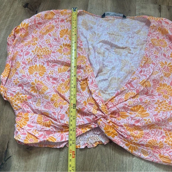 Zara Orange & Pink Printed Oversized Crop Top Size Large - Picture 13 of 15